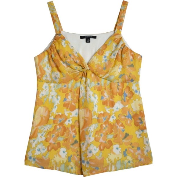 Chadwicks Tops - Chadwicks Womens Size 10 Yellow Floral Sleeveless Blouse Twist Neck Lined Top
